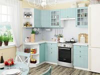 Небольшая угловая кухня в голубом и белом цвете Новосибирск
